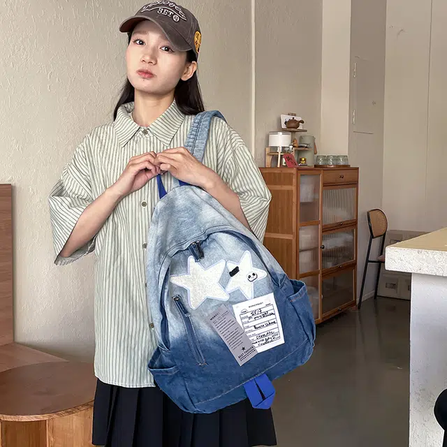 雅鹿 渐变水洗大容量小众复古 牛仔布 书包双肩包 常规 男女同款情侣款 多色