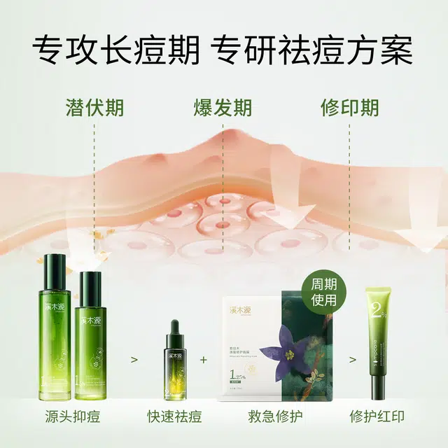 溪木源 愈创木洁水乳精华抗痘护肤套装 祛痘舒缓维稳保湿修护补水控油清洁