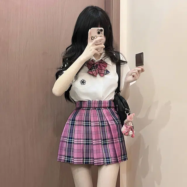 日暮星河 东京涩莓制服辣妹纯欲风百搭叠穿内搭白色衬衣格裙裙装套装 女款