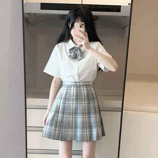 日暮星河 日系学院风校供收腰通勤时尚休闲短袖两件套衬衫套装 女款