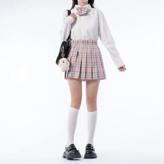 日暮星河 学院风休闲百搭舒适长袖上衣日系百褶裙衬衫套装 女款 椿岛日记