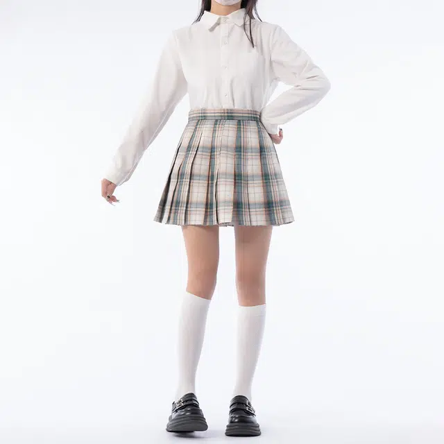 日暮星河 夏日绿茶 原创校供感学生半身裙学院风格纹高腰百褶裙日系休闲舒适制服 女款