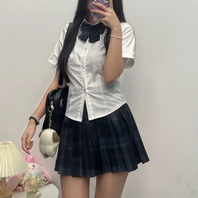 日暮星河 学院风舒适合身高腰裙装套装 女款