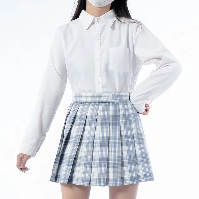 日暮星河 学院风百褶格纹制服 女款 白溟