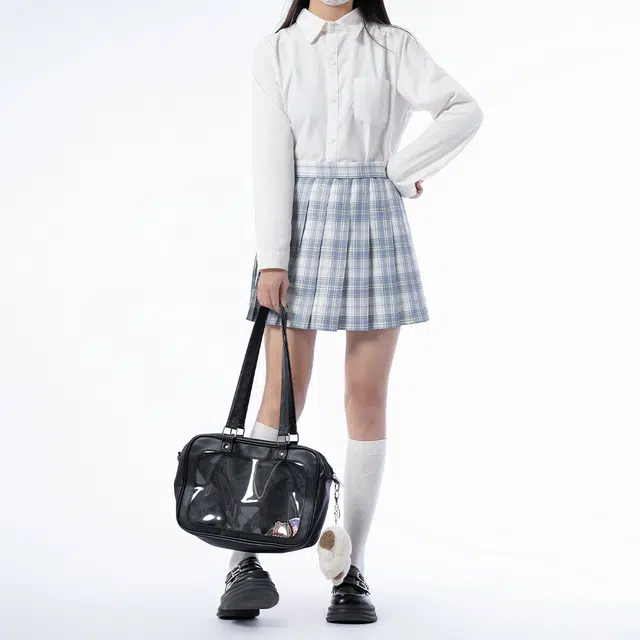日暮星河 学院风百搭舒适时尚长袖上衣日系百褶裙衬衫套装 女款 白溟