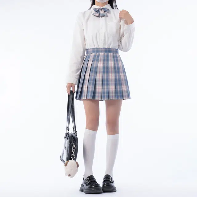日暮星河 学院风休闲时尚舒适长袖上衣日系百褶裙衬衫套装 女款 云想衣裳
