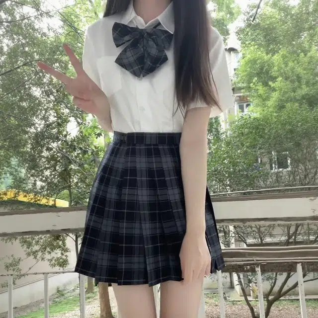 日暮星河 学院风格子百褶裙短袖上衣两件套衬衫套装 女款