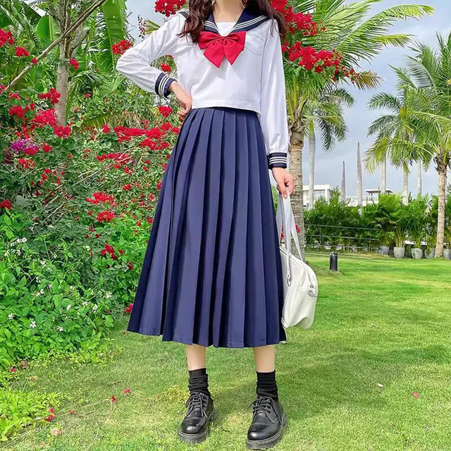 日暮星河 百褶裙日系学院风基础款纯色高腰百搭辣妹半身裙休闲短裙 女款