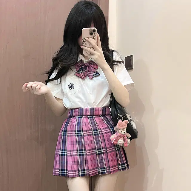 日暮星河 白色上衣夏季日系学院风百搭宽松衬衣短袖衬衫 女款 樱时中白衬