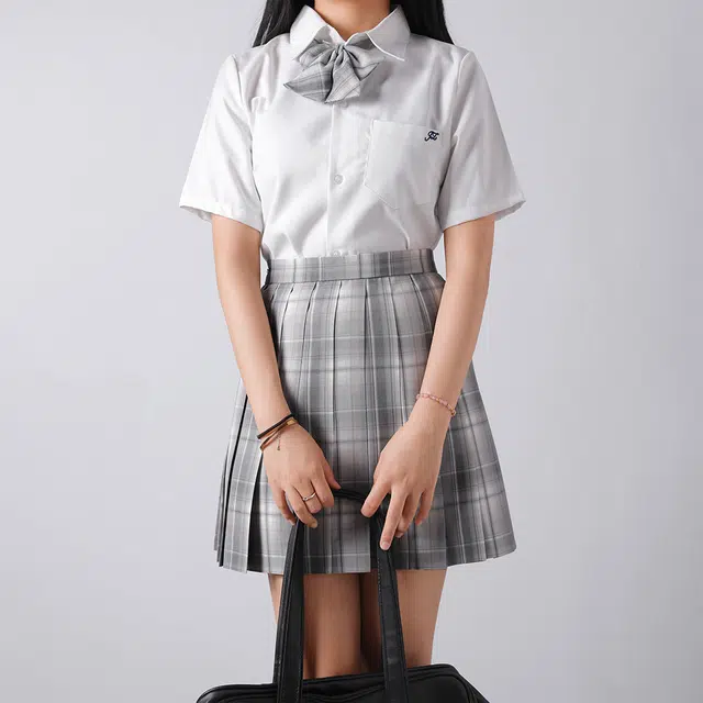 日暮星河 日系学院风校供收腰通勤时尚休闲短袖两件套衬衫套装 女款