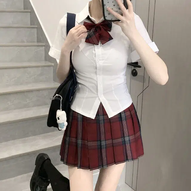 日暮星河 玄格裙日系学院风高腰百褶裙半身裙制服 女款
