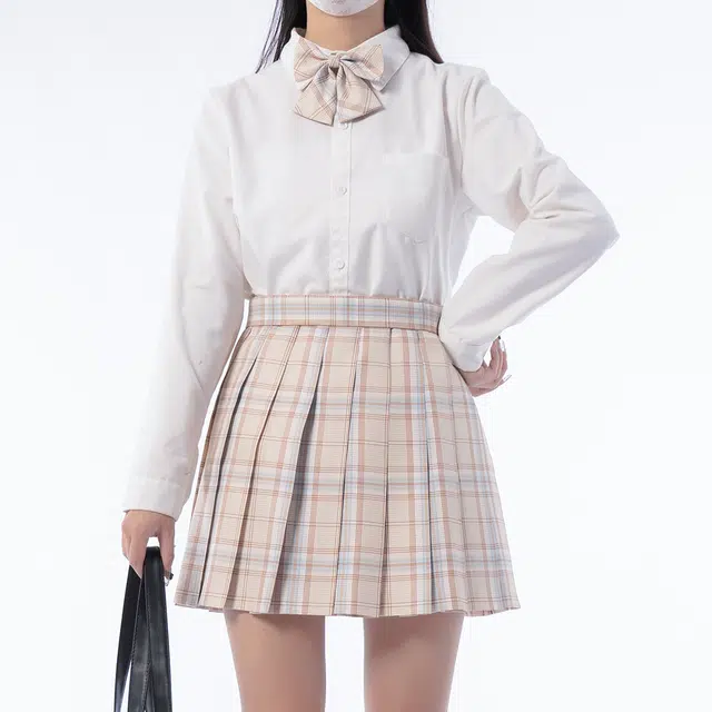 日暮星河 学院风时尚舒适长袖上衣日系百褶裙衬衫套装 女款 糯米糍