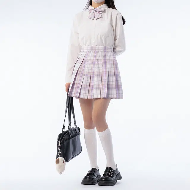 日暮星河 学院风通勤简约长袖上衣日系百褶裙衬衫套装 女款 初恋樱时
