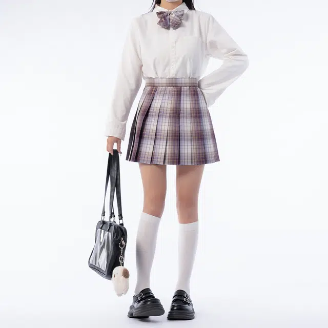 日暮星河 学院风休闲时尚长袖上衣日系百褶裙衬衫套装 女款 枫林尽染