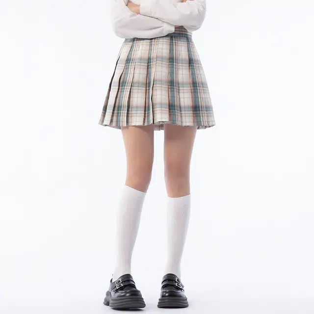 日暮星河 夏日绿茶 原创校供感学生半身裙学院风格纹高腰百褶裙日系休闲舒适制服 女款