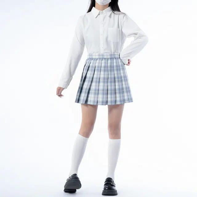 日暮星河 学院风百褶格纹制服 女款 白溟