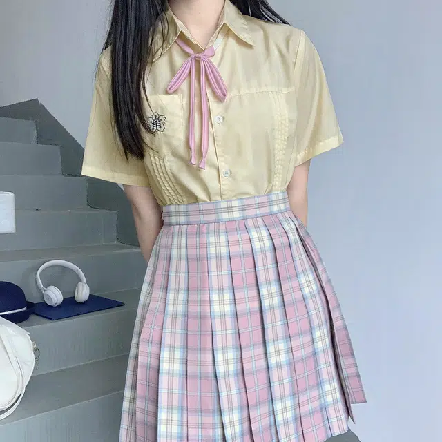 日暮星河 学院风风琴褶打底内搭短袖衬衫 女款