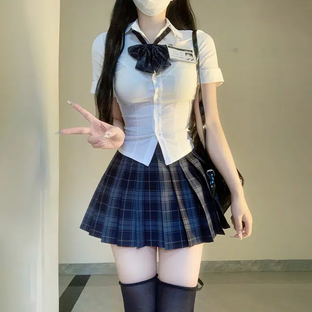 日暮星河 学院风百褶裙半身裙休闲百搭辣妹裙装套装 女款
