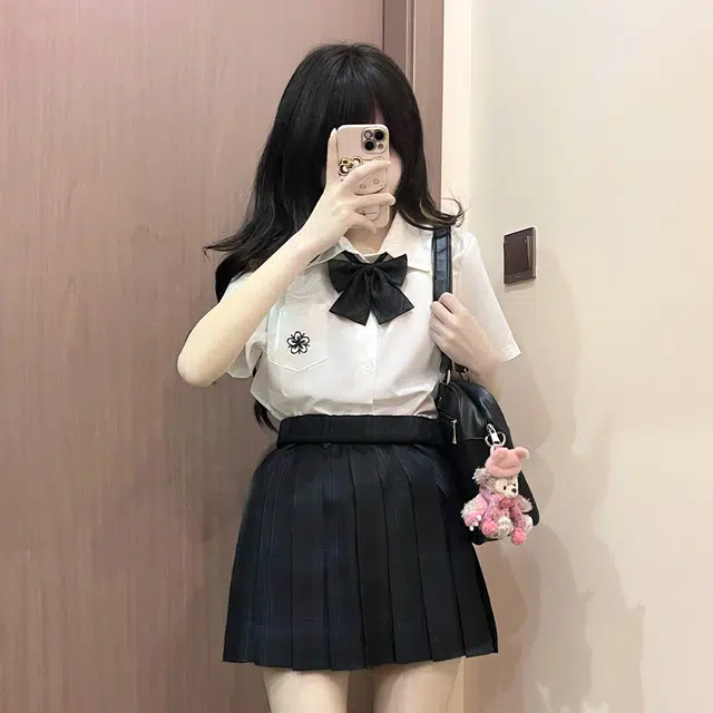 日暮星河 雾川/制服百褶裙半身裙日系百搭休闲短裙 女款 黑色