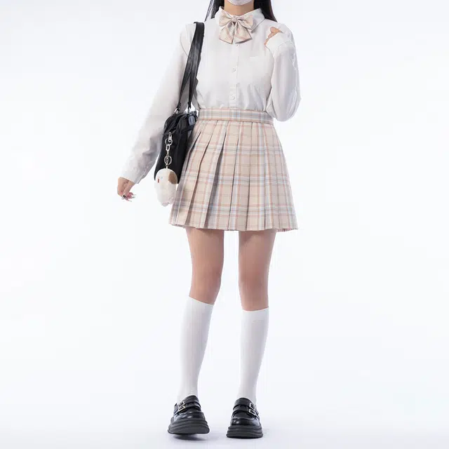 日暮星河 学院风时尚舒适长袖上衣日系百褶裙衬衫套装 女款 糯米糍