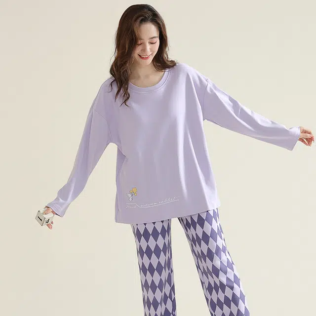 宜而爽 亲肤舒适简约休闲家居服睡衣套装 女款 紫色