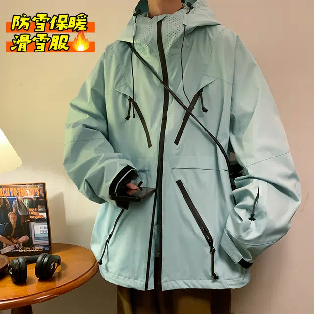 雅鹿  山系纯色多拉链户外运动休闲简约时尚百搭基础款登山徒步滑雪服连帽  防风透气耐磨防寒冲锋衣 男女同款