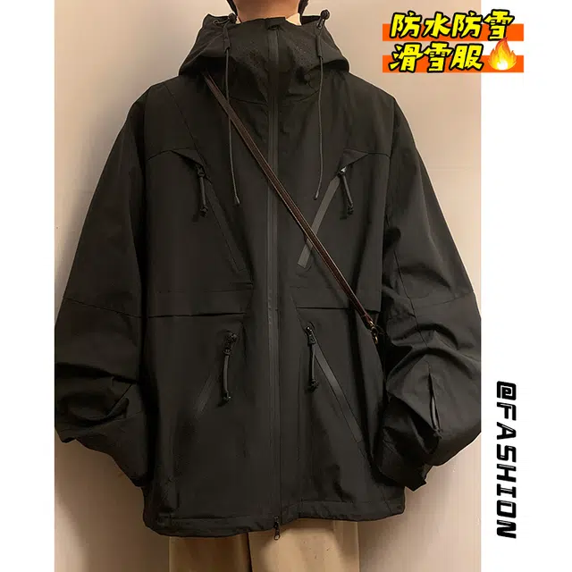 雅鹿  山系纯色多拉链户外运动休闲简约时尚百搭基础款登山徒步滑雪服连帽  防风透气耐磨防寒冲锋衣 男女同款