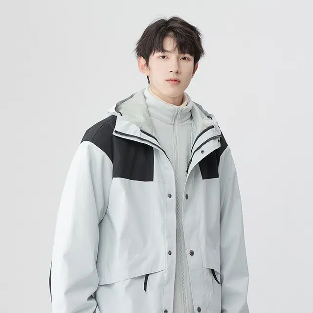 雅鹿  美式复古休闲拼色连帽设计感工装纽扣潮流百搭  防风耐磨冲锋衣 男女同款