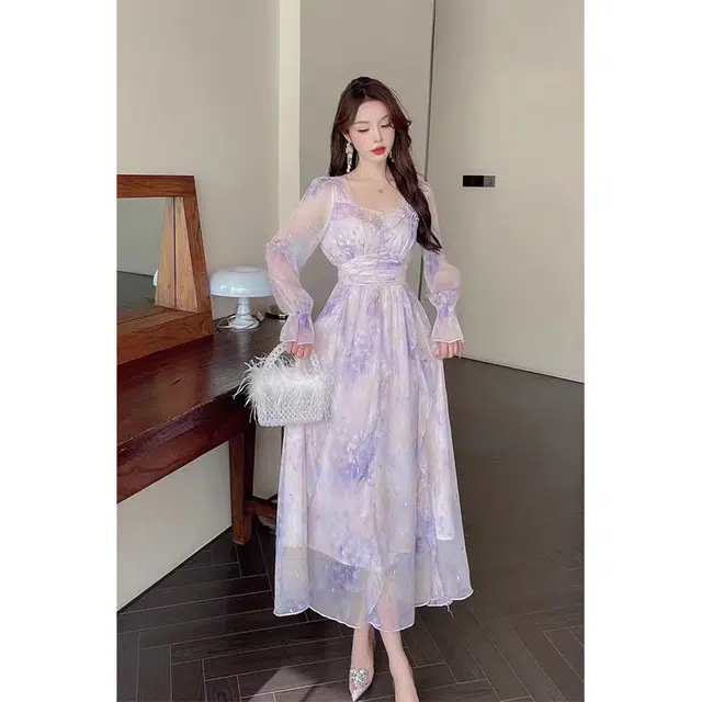 缪斯的诱惑 网红时尚法式通勤长袖连衣裙 女款