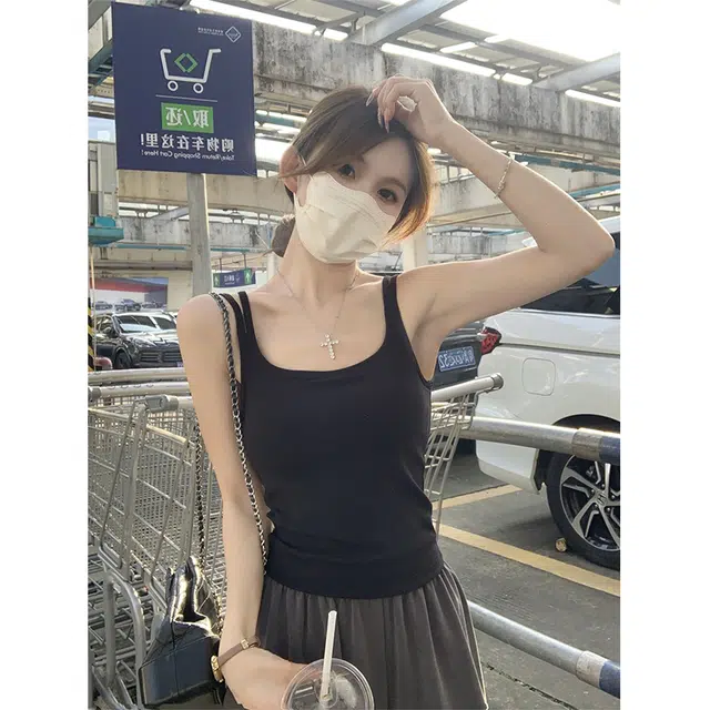 缪斯的诱惑 夏季韩版修身纯欲双肩带含胸垫显瘦背心上衣吊带 女款