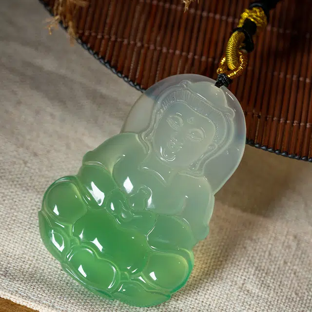 缘钰祥 观音 新中式温润细腻国潮国风招财纳福财源滚滚编织绳锁骨链 玉髓 项链 男女同款情侣款