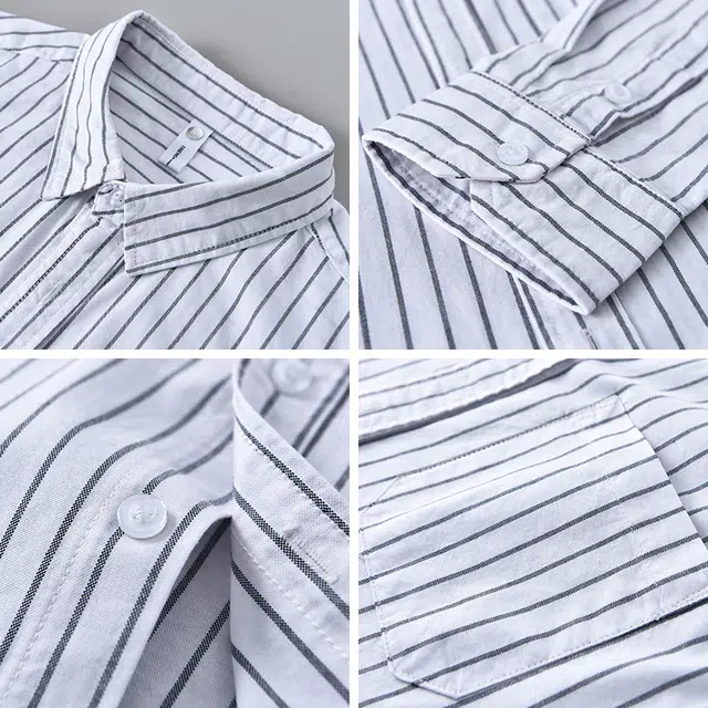 么宁 纯棉条纹长袖衬衣潮流时尚宽松翻领外套舒适透气休闲上衣个性文艺感衬衫 男女同款