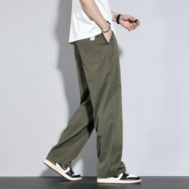 么宁 薄款拼接宽松直筒简约百搭舒适透气弹力运动阔腿休闲裤 男女同款