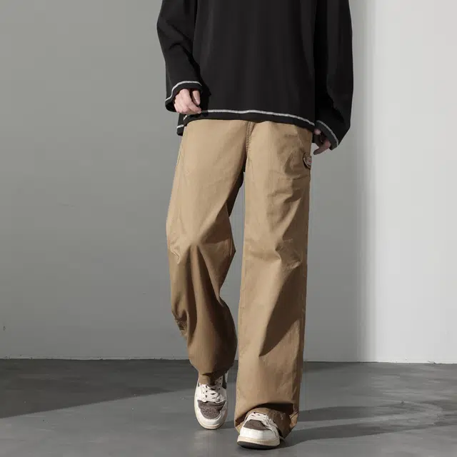 么宁 纯棉简约百搭宽松直筒裤潮流时尚舒适透气户外日常运动休闲裤 男女同款