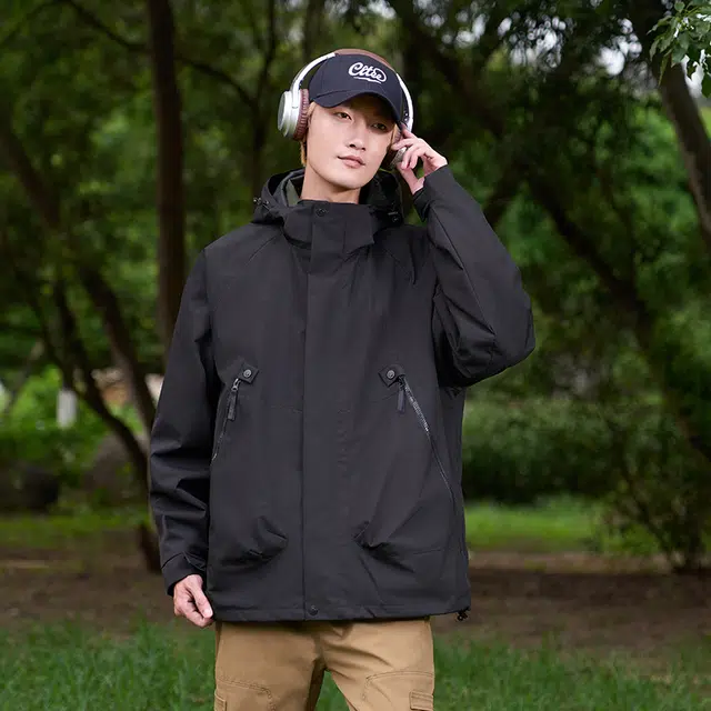 么宁 山系户外风连帽工装休闲外套防风三合一情侣加厚冲锋衣简约百搭舒适透气夹克 男女同款