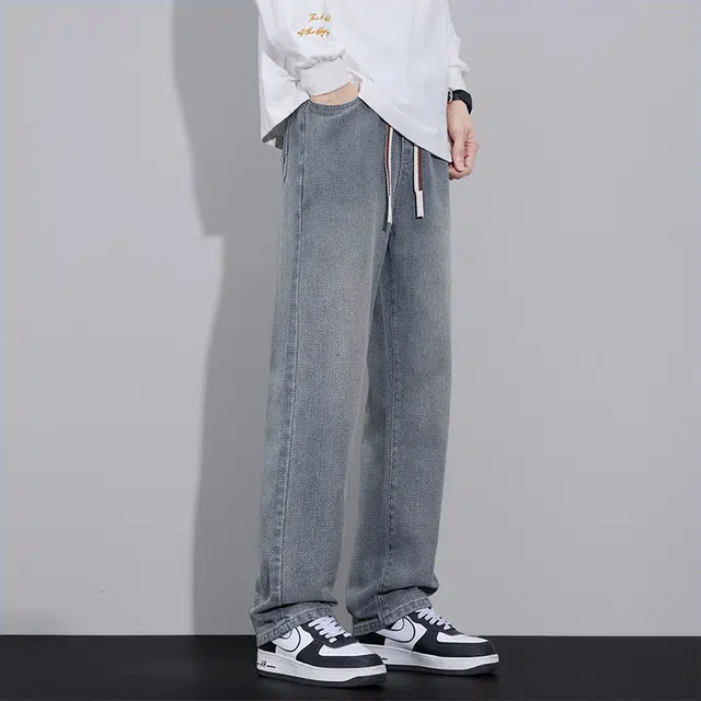 么宁 美式复古舒适透气潮流时尚简约百搭宽松直筒阔腿牛仔裤 男女同款