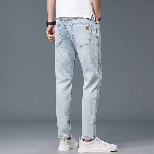 么宁 韩版潮流时尚修身弹力直筒裤舒适透气简约百搭个性痞帅运动休闲牛仔裤 男女同款