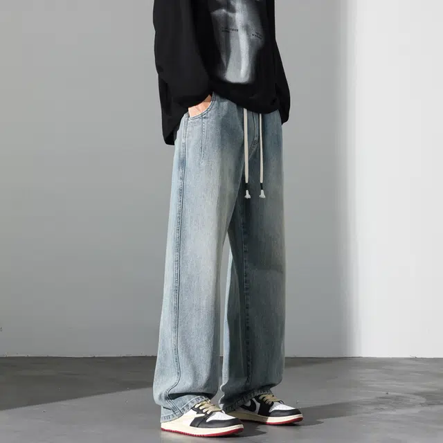 么宁 秋冬季简约百搭宽松直筒裤潮流时尚舒适透气耐穿耐磨个性帅气运动休闲牛仔裤 男女同款