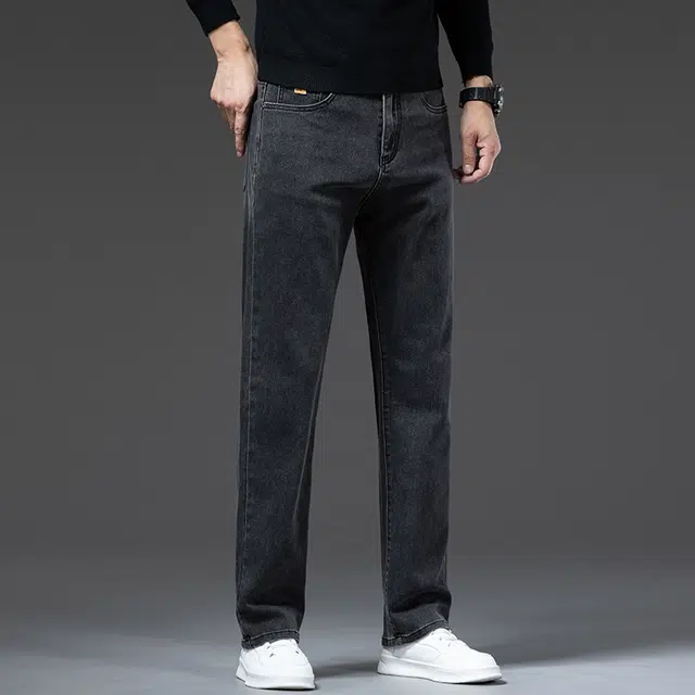 么宁 秋冬季简约百搭轻商务宽松直筒裤舒适透气耐穿耐磨个性时尚运动休闲牛仔裤 男女同款