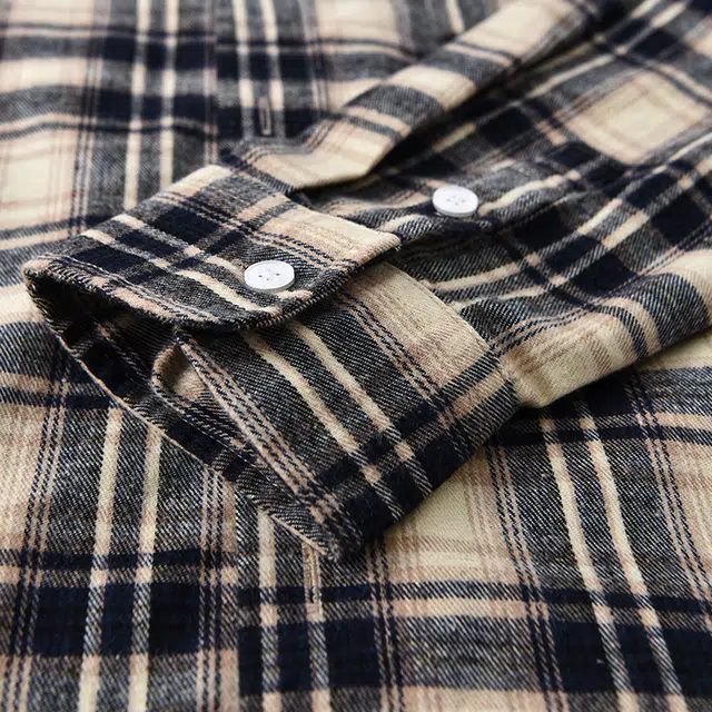 么宁 大方格子宽松翻领衬衣舒适透气休闲外套个性时尚上衣百搭磨毛长袖衬衫 男女同款