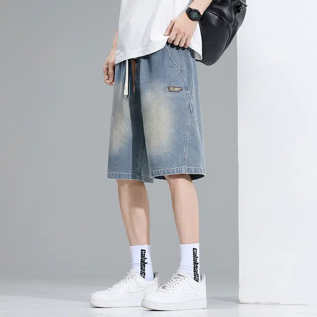 么宁 星空纹简约百搭五分裤夏季薄款潮流时尚宽松直筒舒适透气牛仔短裤 男女同款