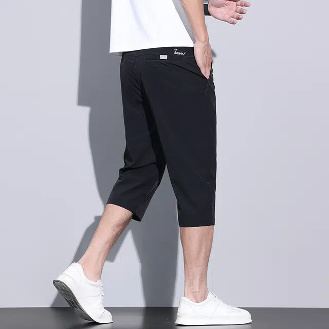 么宁 字母刺绣夏季薄款冰丝速干透气七分裤宽松直筒简约百搭休闲短裤 男女同款
