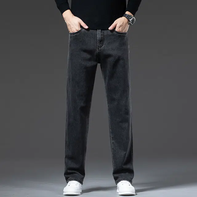 么宁 秋冬季简约百搭轻商务直筒裤舒适透气耐穿耐磨个性时尚运动休闲牛仔裤 男女同款