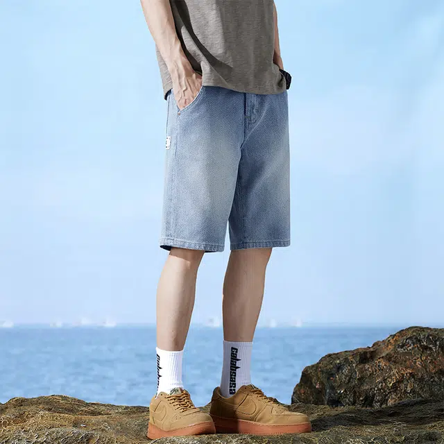 么宁 星空纹宽松直筒五分裤潮流时尚简约百搭舒适透气个性痞帅牛仔短裤 男女同款