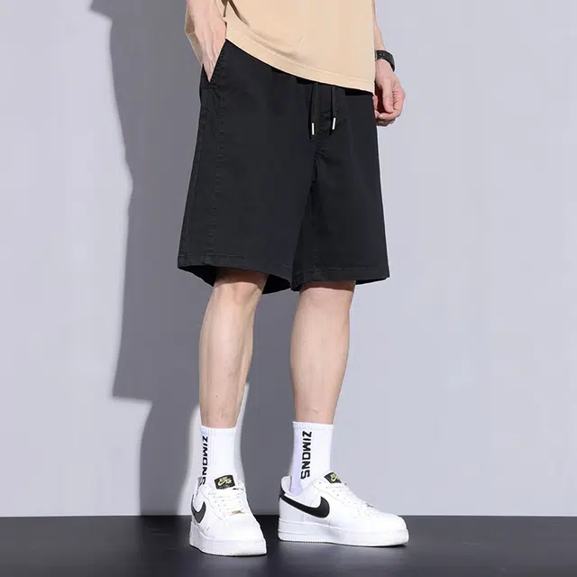 么宁 夏季薄款宽松直筒五分裤时尚绣标简约百搭舒适透气个性痞帅休闲短裤 男女同款
