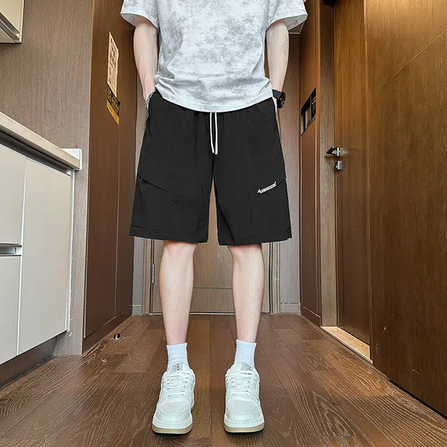 么宁 字母印花美式工装五分裤薄款宽松直筒潮流百搭舒适透气运动休闲短裤 男女同款