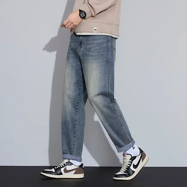 么宁 美式复古水洗宽松潮流时尚弹力舒适透气锥形裤耐穿耐磨个性痞帅休闲牛仔裤 男女同款