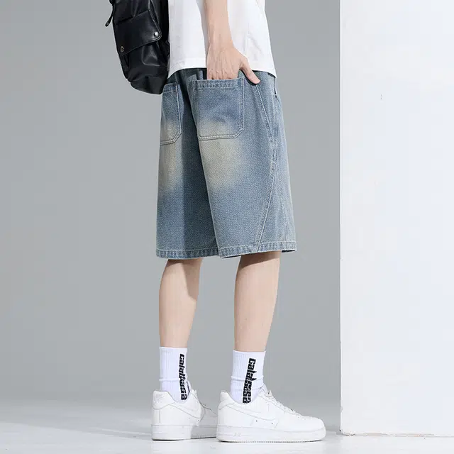 么宁 星空纹简约百搭五分裤夏季薄款潮流时尚宽松直筒舒适透气牛仔短裤 男女同款