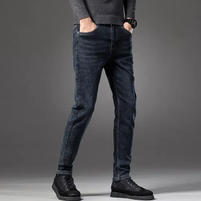 么宁 经典款重工水洗大牛复古弹力直筒裤舒适透气简约百搭耐穿耐磨休闲牛仔裤 男女同款