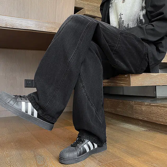 么宁 美式高街宽松直筒裤简约百搭工装裤舒适透气耐穿耐磨个性时尚牛仔裤 男女同款